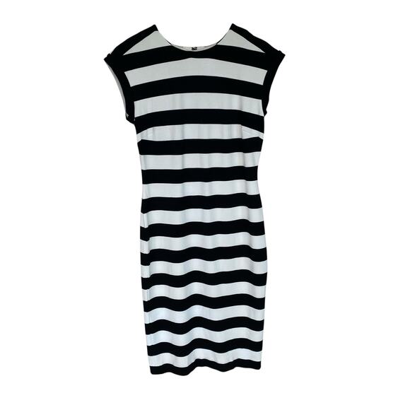 Banana Republic Black and White Striped Sheath Dress - Size 6 - Picture 1 of 5